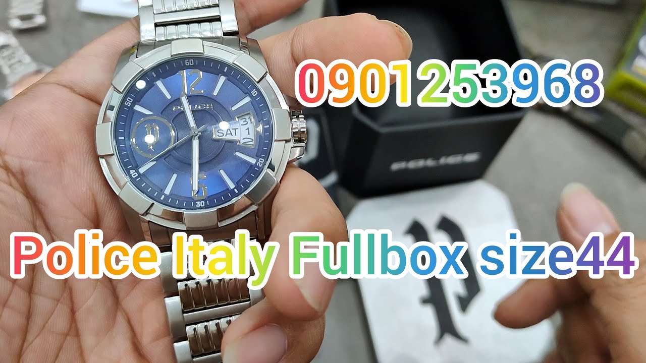 Police Italy Fullbox sổ sách size44 2 lịch mặt xanh đẹp ken nguyên zin dây dài - 1380k baoship