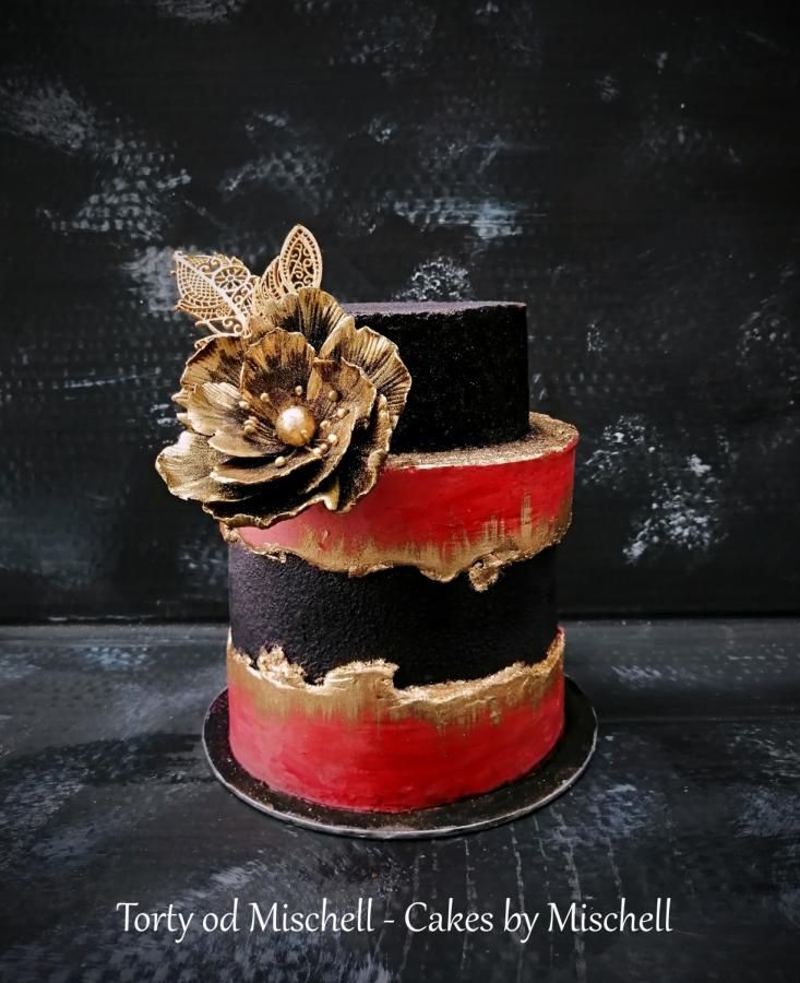 Black - Red - Gold Cake | Black And Gold Cake, Red Cake, Red Birthday Cakes