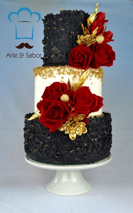 Black, Red And Gold ... Fabulous | Black Gold Wedding Cake, Wedding Cake Red,  Red Cake