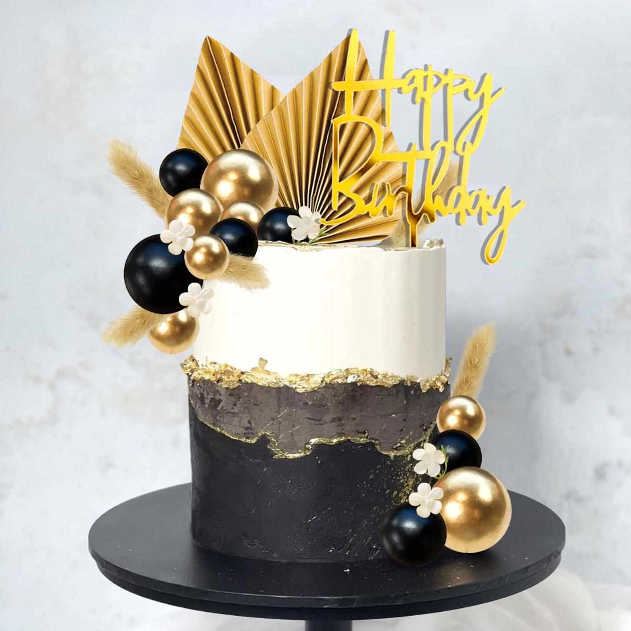 Amazon.Com: 29 Pcs Flower Boho Cake Topper Balls Cake Decorations With Black  And Golden Balls Palm Leaves Artificial Plants For Wedding Baby Shower Oh  Baby Boys Girls Birthday Themed Party Supplies (Black