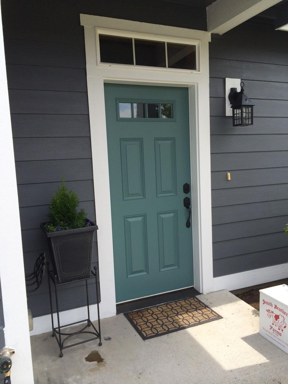 Carribean Teal Door Front Door Colors Gray House | Gray House Exterior, Exterior  Door Colors, House Paint Exterior