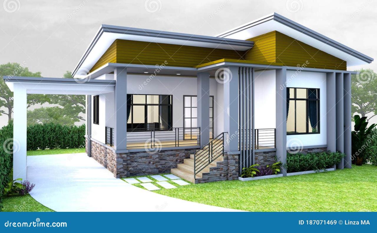 Architecture Design Of Modern Small House Thai Style Exterior Facade  Concept 3D Perspective, Rendering With Landscape Enviroment. Stock  Illustration - Illustration Of Contemporary, Design: 187071469