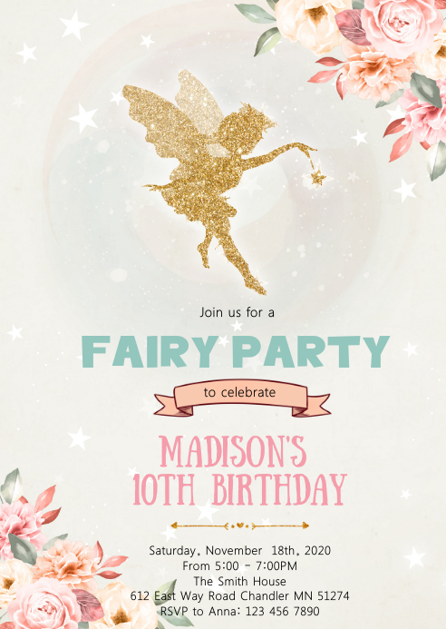 Floral fairy princess birthday invitation Template | PosterMyWall Floral Fairy Princess Birthday Invitation Template | Postermywall