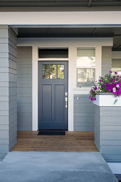 Gray Front Door Of A Home Stock Photo - Download Image Now - House, Front  Door, Outdoors - Istock